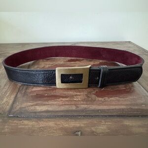 Kim White VTG classic black‎ leather belt brass buckle women’s S